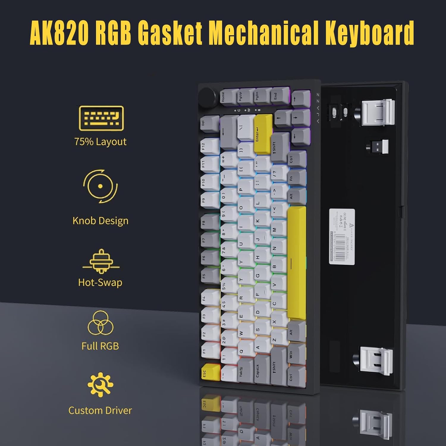  AJAZZ AK820 75% Gasket-mounted Type-C Wired Mechanical Keyboard